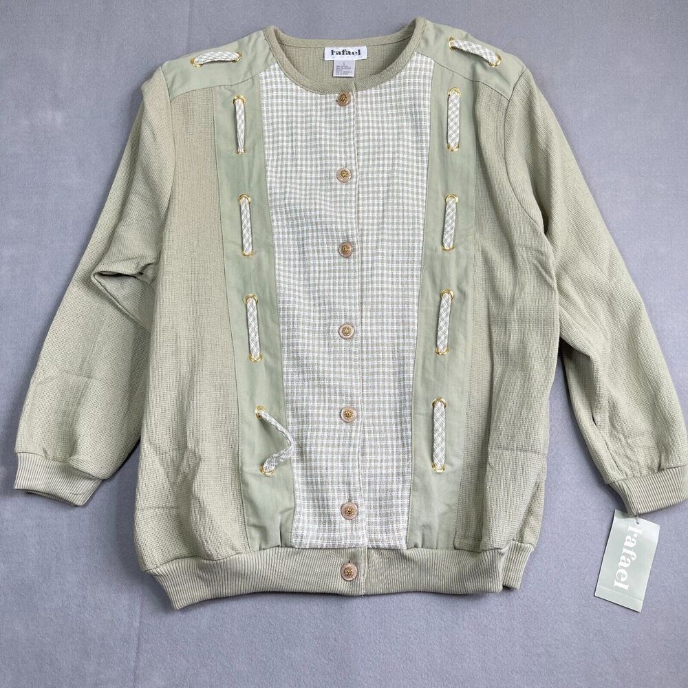 Rafael Shirt Jacket Shacket Women's Large Green Tan Gold Mix Media Light Weight
